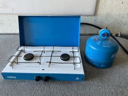 🔥 Réchaud de camping à gaz, 2 feux + bouteille 🏕️