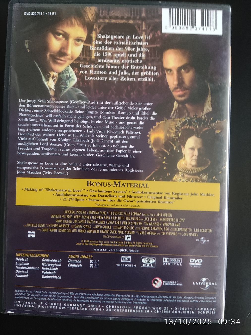 Alle DVDs: Shakespeare In Love – Gebraucht aus Basel von Alacant 1
