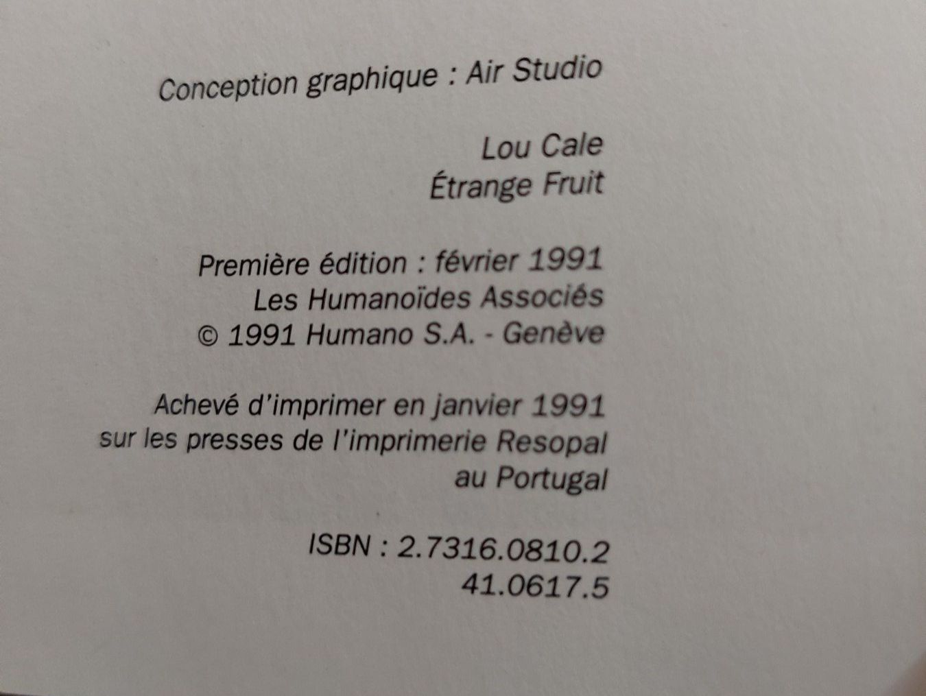 Fumetti: Lou Cale T.4 Etrange Fruit EO 1991 TBE – Usato da Genève venduto da Blu_BD 2