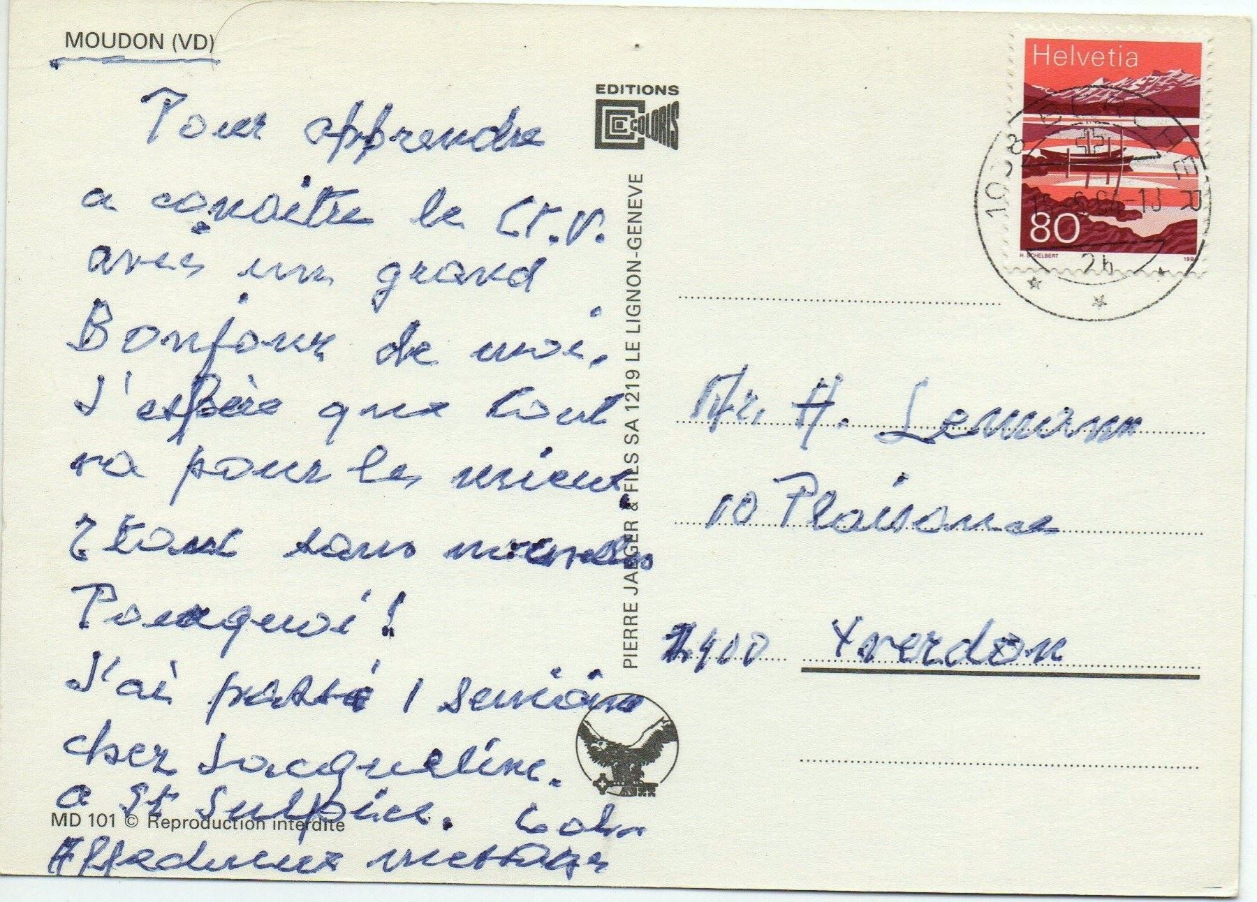 Cartoline postali: MOUDON Vue aérienne – Usato da Jona venduto da philajona 1