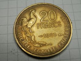 Frankreich 20 Franken, 1951 ohne Münzzeichen