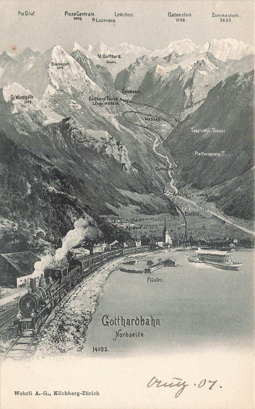 Cartoline postali: Gotthardbahn schiff boot battello treno Eisenbahn Nordseite – Usato da Biasca venduto da Blenio71