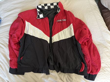Red Vintage Jacket racing checkerboard neck