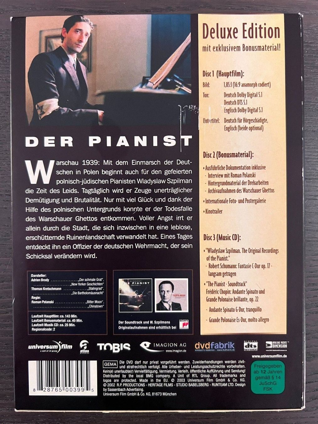 Tutti i DVDs: Der Pianist (Deluxe Edition) – Usato da Zürich venduto da FilmFreunde 1