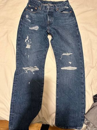 Jean Levis Premium 501 Original  Bleu denim destroy