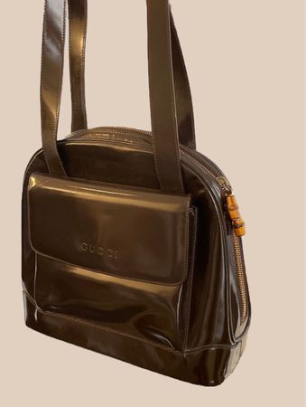 Gucci Handtasche Vintage Braun Lackleder Damen Tasche