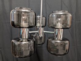Vintage Hängelampe Space Age Rauchglas Chrom 3-flammig