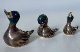 Silber, Sterling- farbig emaillierte Enten Familie 3 Sammler
