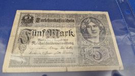 Historische Darlehnskassenschein 5 Mark 1917