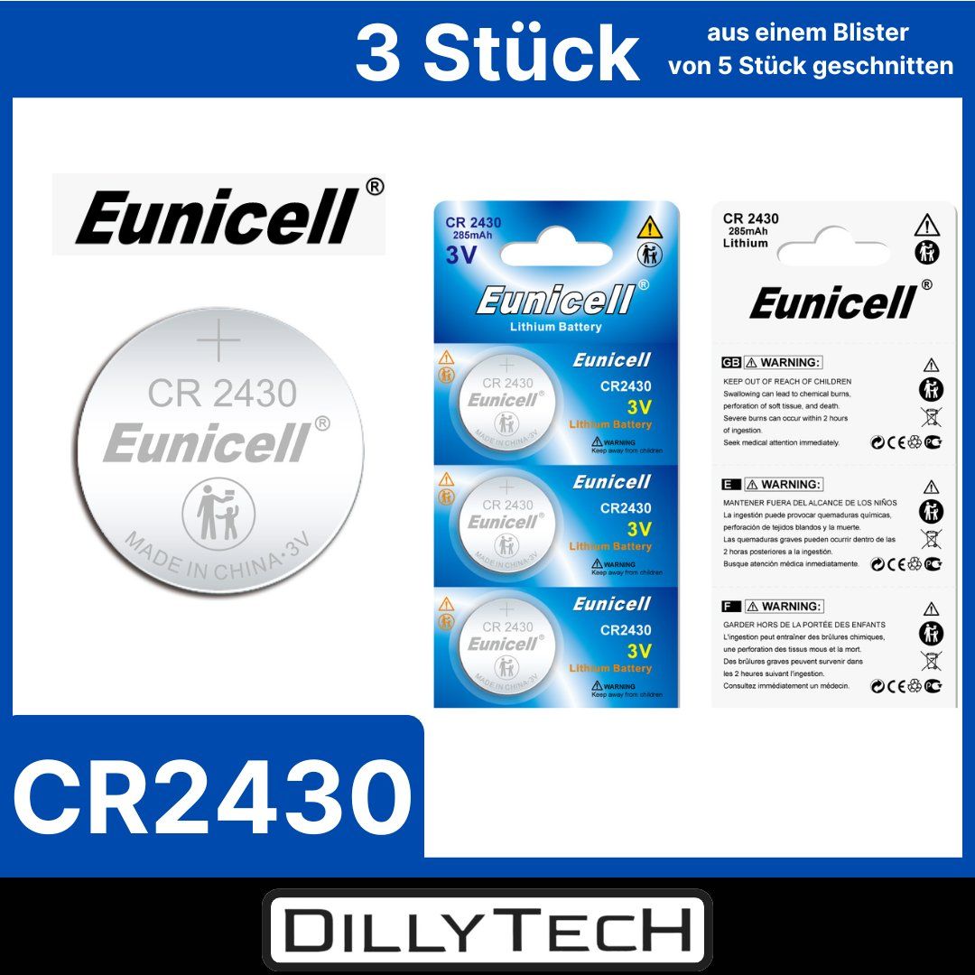 Caricatori & Batterie: Eunicell CR2430 Knopfzellenbatterie - 3 Stk. – Nuovo e nell'imballaggio originale da Meilen venduto da DillyTecH
