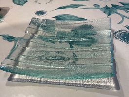 Glasschale quadratisch hellblau strukturiert - Unikat