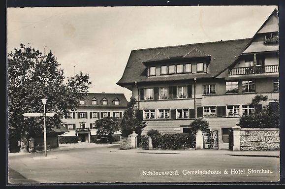 Cartoline postali: Schönenwerd, Gemeindehaus, Hotel Storch – Usato da Berlin venduto da bartko-reher