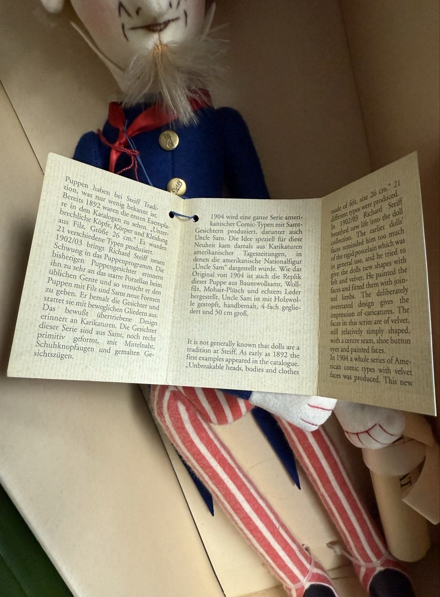 Steiff Bambole: Uncle Sam Filzpuppe von Steiff – Nuovo e nell'imballaggio originale da Mumpf venduto da A_B_E 6