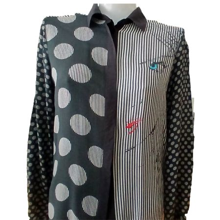 Desigual Bluse  - Gesicht Streifen Punkte, Streifen  Y2K