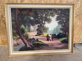 Altes biblisches Ölgemälde „Jünger auf dem Weg nach Emmaus