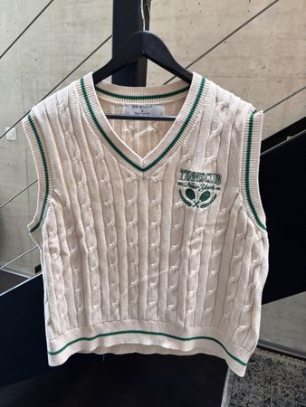 Cream Cable Knit Tennis Club Vest - Size S - Preloved & Read