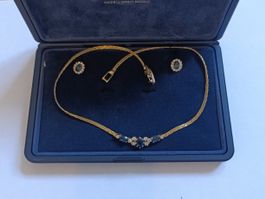 Parure Vintage Attwood & Sawyer plaqué Or 22k & Saphir