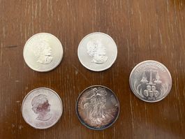 3x silber canada maple leaf, 1x silber US eagle, 5oz silber