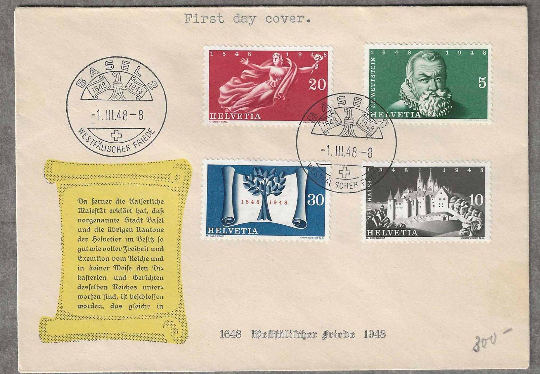 Tutti i francobolli: F281 - 100 ans constitution 1948  sur lettre – Usato da Trélex venduto da Phil_Albert