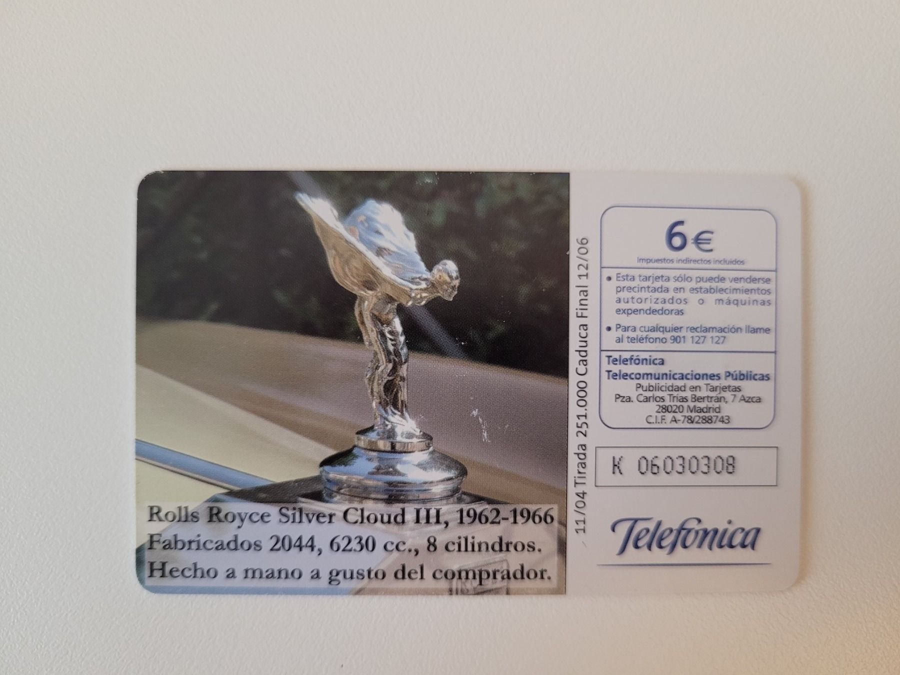 Schede telefoniche: Telefonkarte Spanien "Rolls Royce" – Usato da Inwil venduto da Flower2325 1