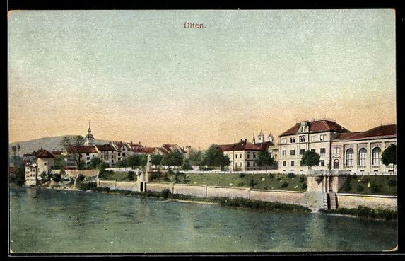 Cartoline postali: AK Olten, Uferpartie mit Häusern – Usato da Berlin venduto da bartko-reher