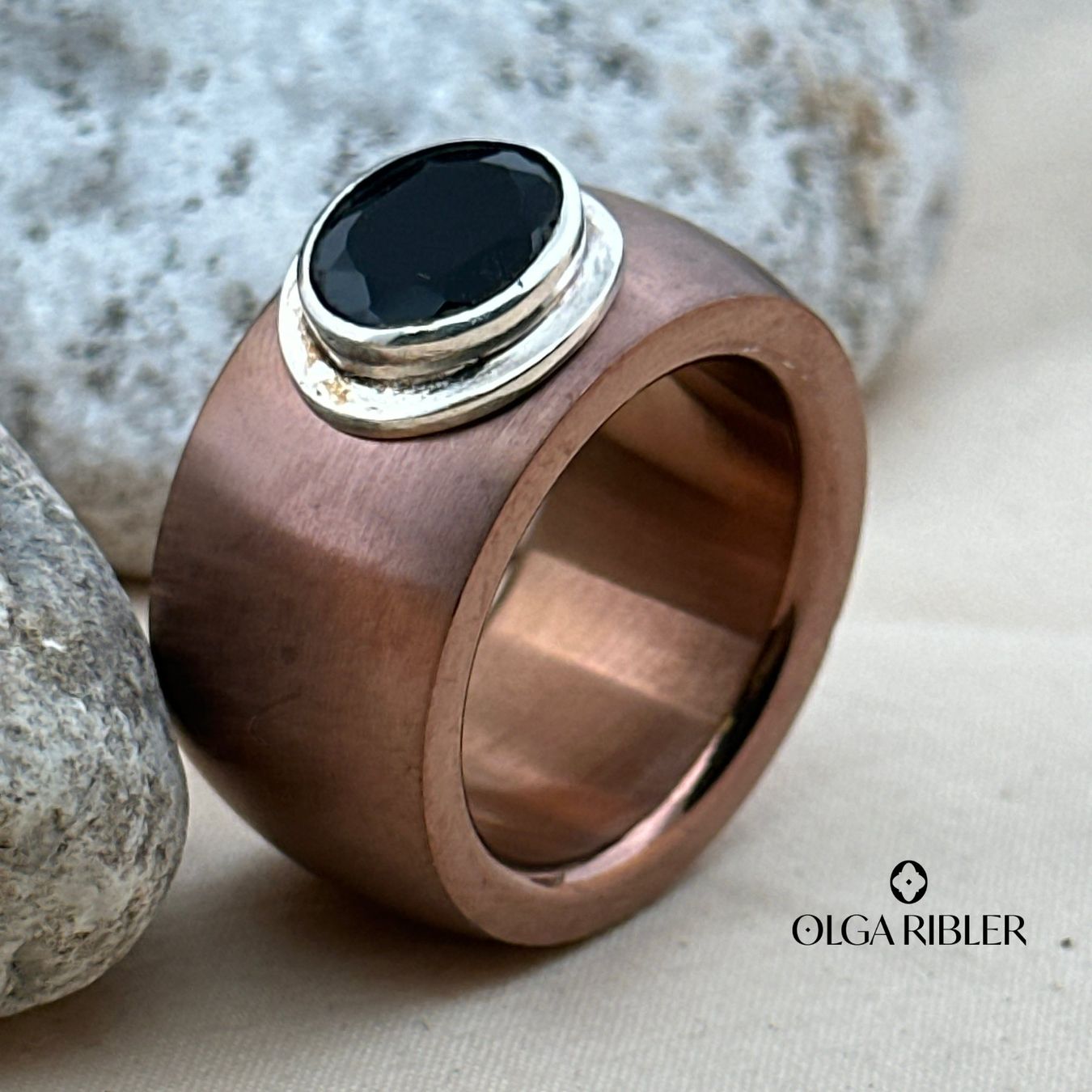 Olga Ribler Bagues: Edelstahl Statement  Ring mit Onyx Grösse 60 – Neuf (Voir description) à Luzern par Schmuckoutlet 2