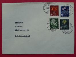 1947 Ersttagsbrief (J121-J124) von SCHLIEREN ZH VOLLSTEMPEL!