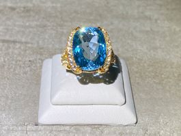 Blautopas + Saphir Ring 💎✨ Silber 925 vergoldet RB301