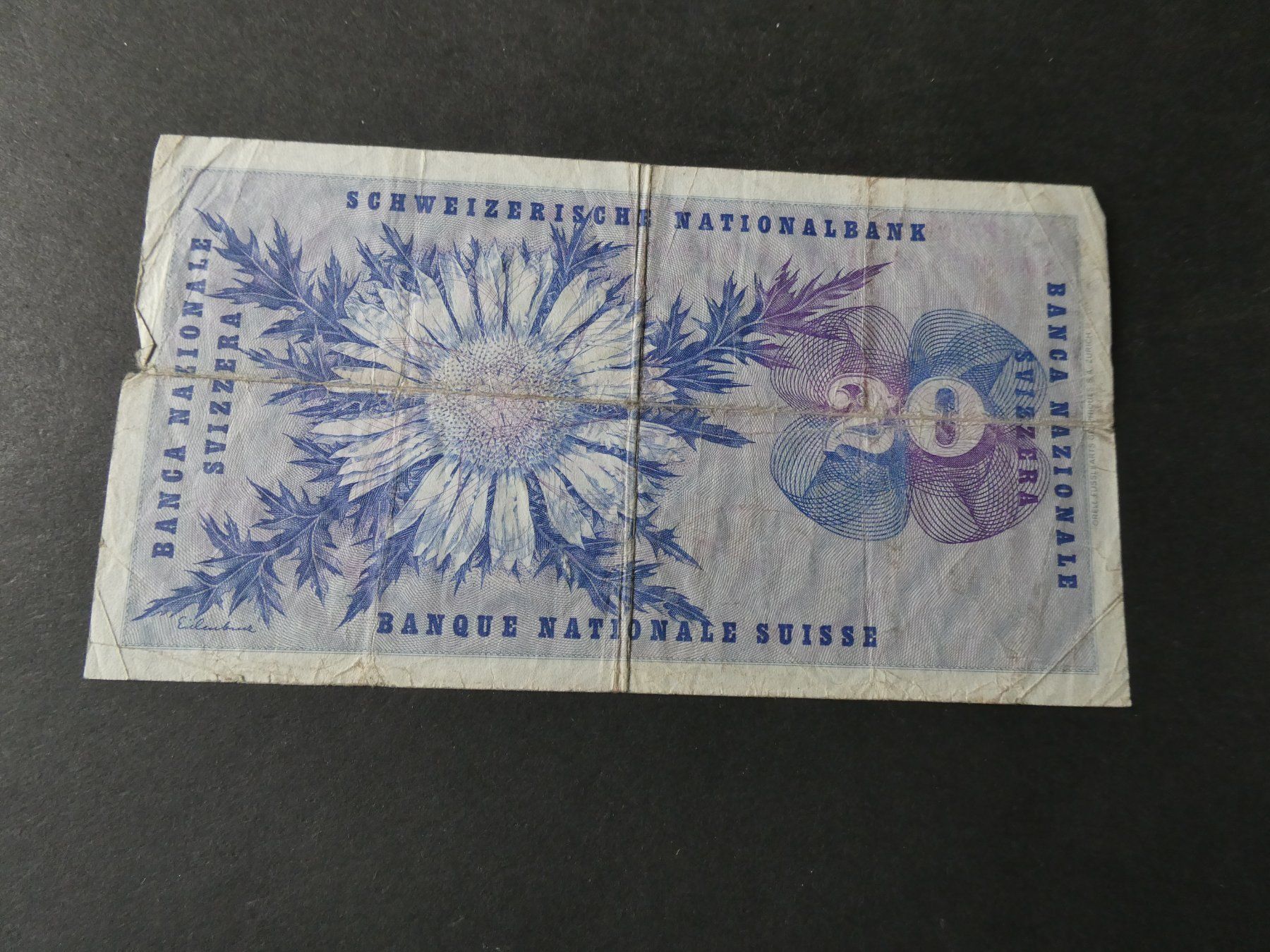 Banknoten: Schweiz 1972, 20 Franken – Gebraucht aus Hinterforst von Rohusri 1
