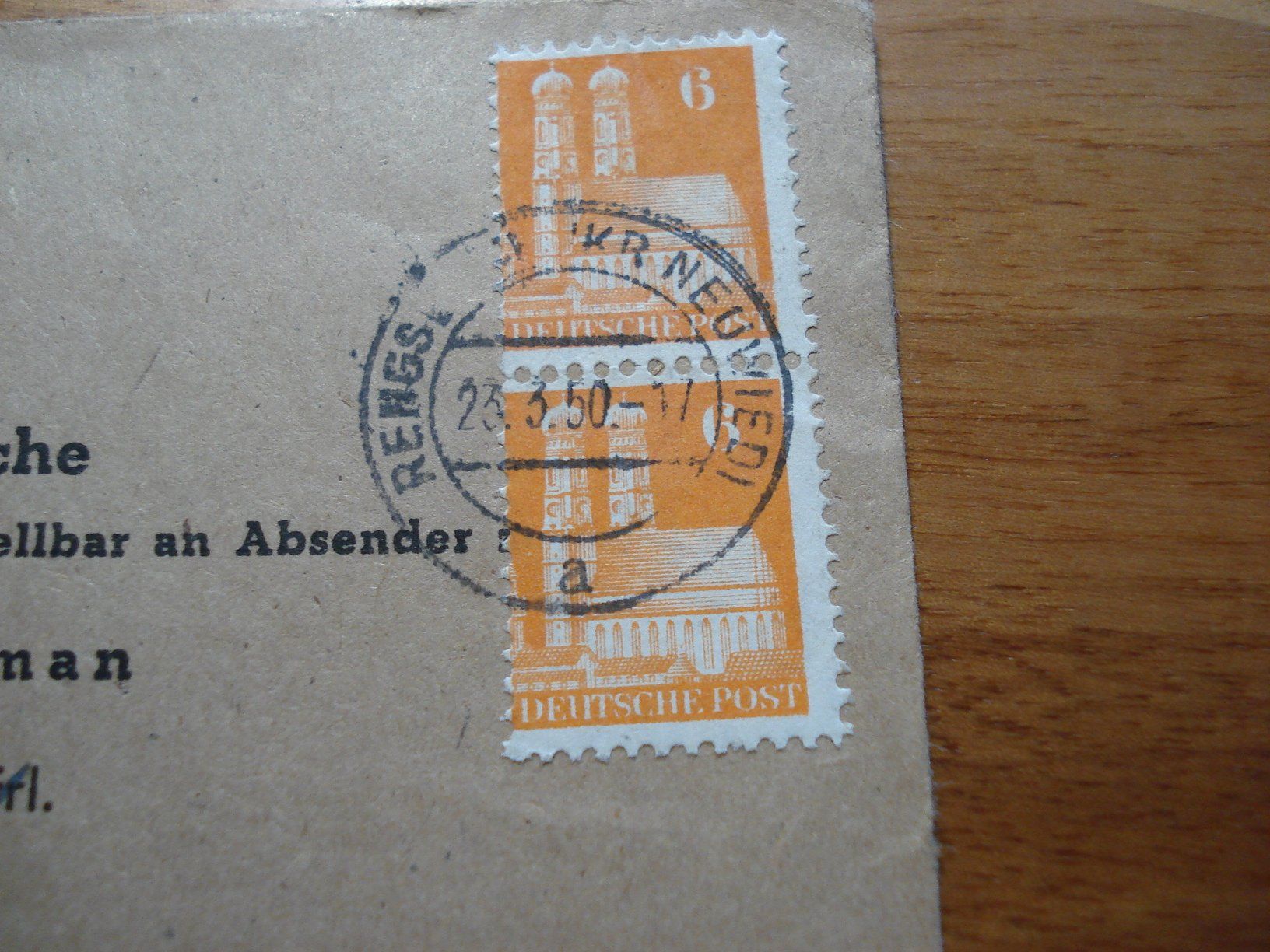 Tutti i francobolli: Brief Deutsche Post 1950, nach Winterthur, stark verschoben – Usato da Niederwil AG venduto da morostahu 1