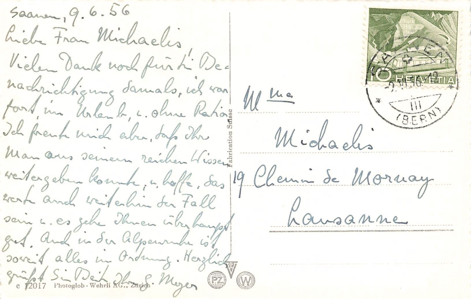 Cartoline postali: Saanen (BE) – Usato da Biasca venduto da Blenio71 1