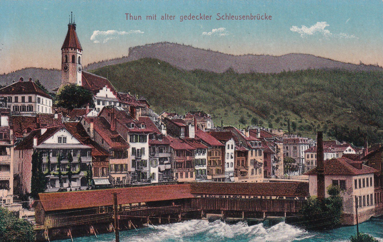 Ansichtskarten: Thun mit alter gedeckter Schleusenbrücke – Gebraucht aus Cormoret von Pascalll2001