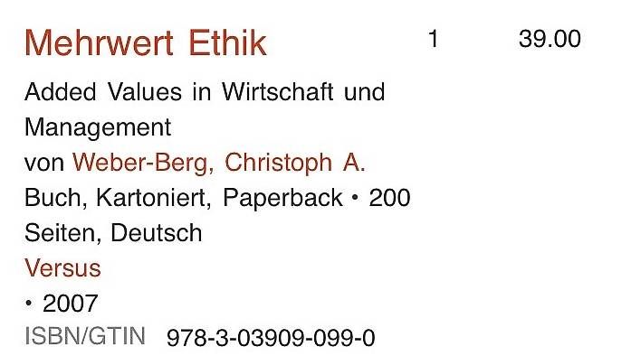 Libri: Mehrwert Ethik (Originalverpackt) – Usato da Burg AG venduto da bha_nj8t 2
