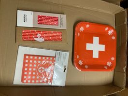 Party Set Schweiz Design Trinkhalme Teller neuwertig