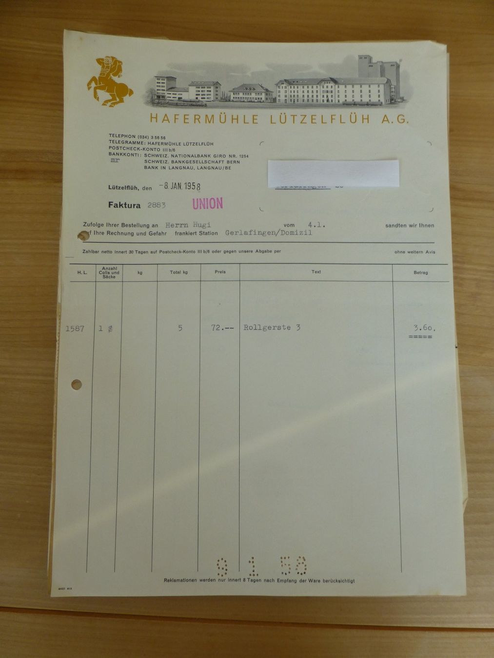 Poster & Bilder: Lützelflüh Hafermühle AG 1958 – Gebraucht aus Bettlach von 1saurer