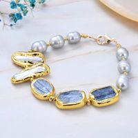 Kyanit Grau Perlen Armband Echt Bracelet Perle grise et biwa
