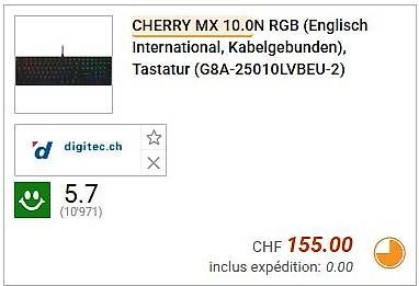 Tastaturen: Clavier mécanique Cherry MX 10.0 N RGB – Gebraucht aus Sorens von jd.silva 1