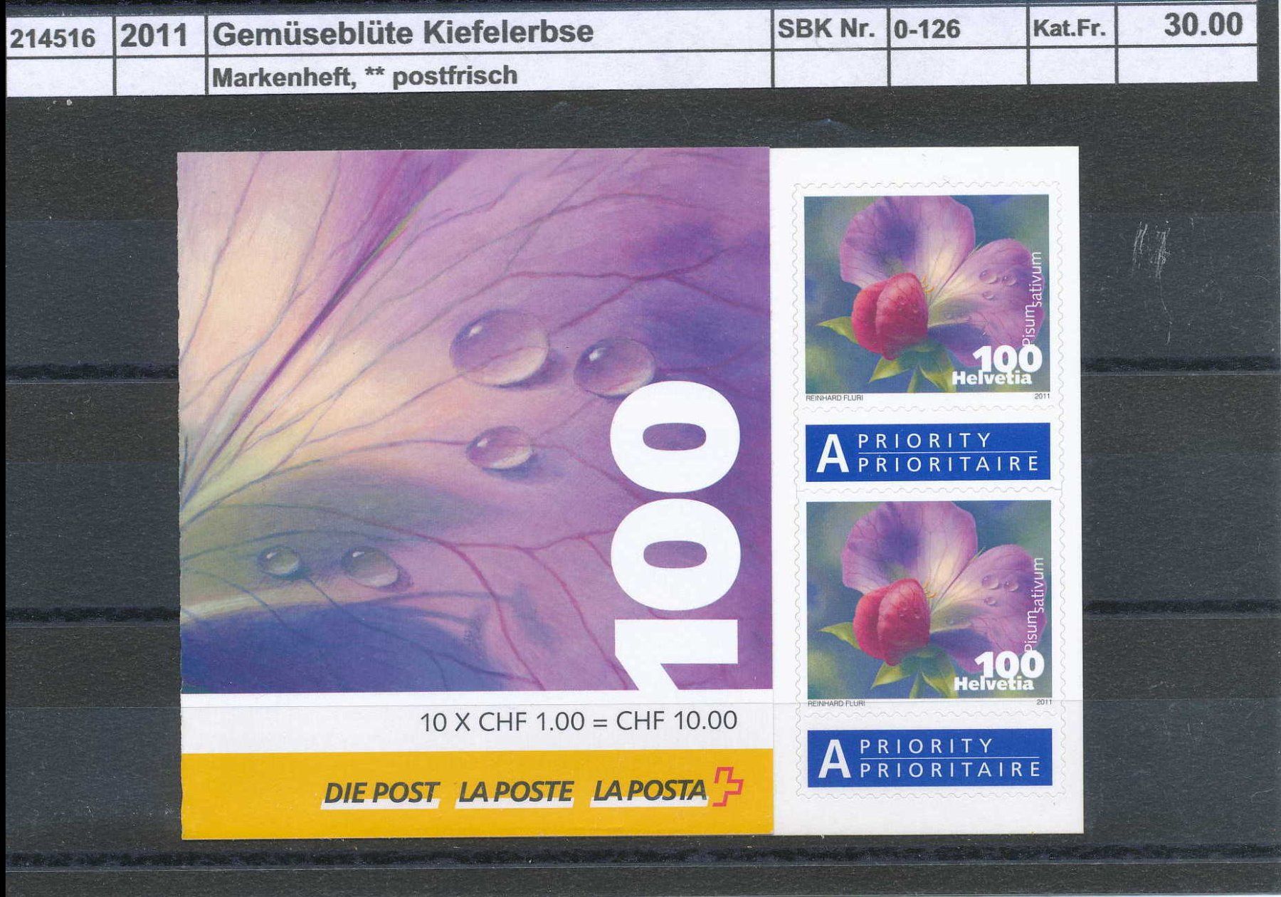 Tutti i francobolli: 2011 "Gemüseblüte: Kiefelerbse", Markenheft ** postfrisch – Nuovo (secondo la descrizione) da Winterthur venduto da Zupogeru