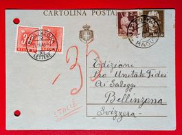 ITALIEN GANZSACHE VITTORIA RAGUSA PORTO 59 BELLINZONA 1946