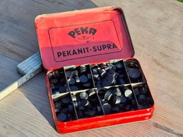 coole vintage Pekanit Blechdose mit Wasserhahn Dichtungen
