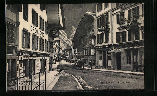 Ansichtskarten: AK Interlaken, Marktgasse mit Droguerie – Gebraucht aus Berlin von bartko-reher