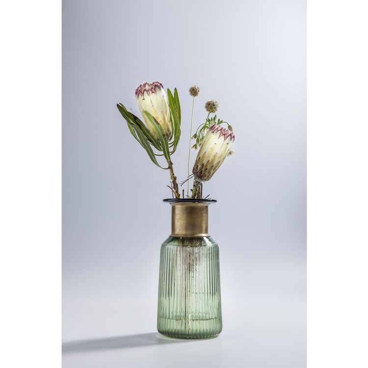 Kare Design Vaso Barfly In Vetro Azzurro Chiaro, 43 Cm – Portafiori Elegante Con Collo In Ottone – Stile Retrò