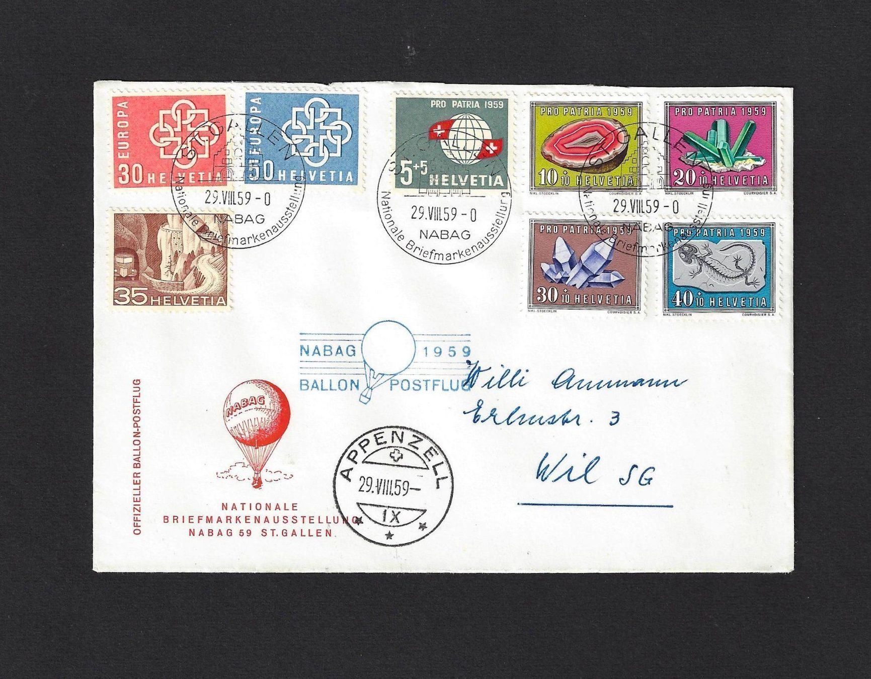 Tutti i francobolli: NABAG 1959 Ballon-Postflug, Beleg – Usato da Baar venduto da W47