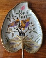 Vintage Blätterförmige Messingschale mit Vogel Design