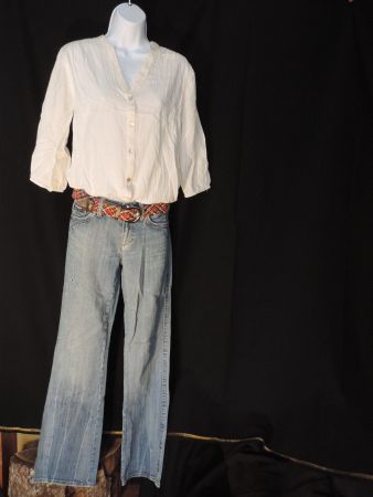 ensemble jeans chemise ceinturejeans bleu clair décoloré