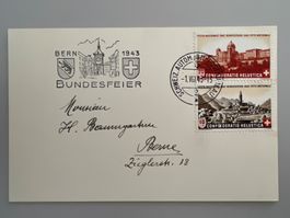 1943 Bundesfeier Bern B20+21 auf Karte mit Sonderstempel