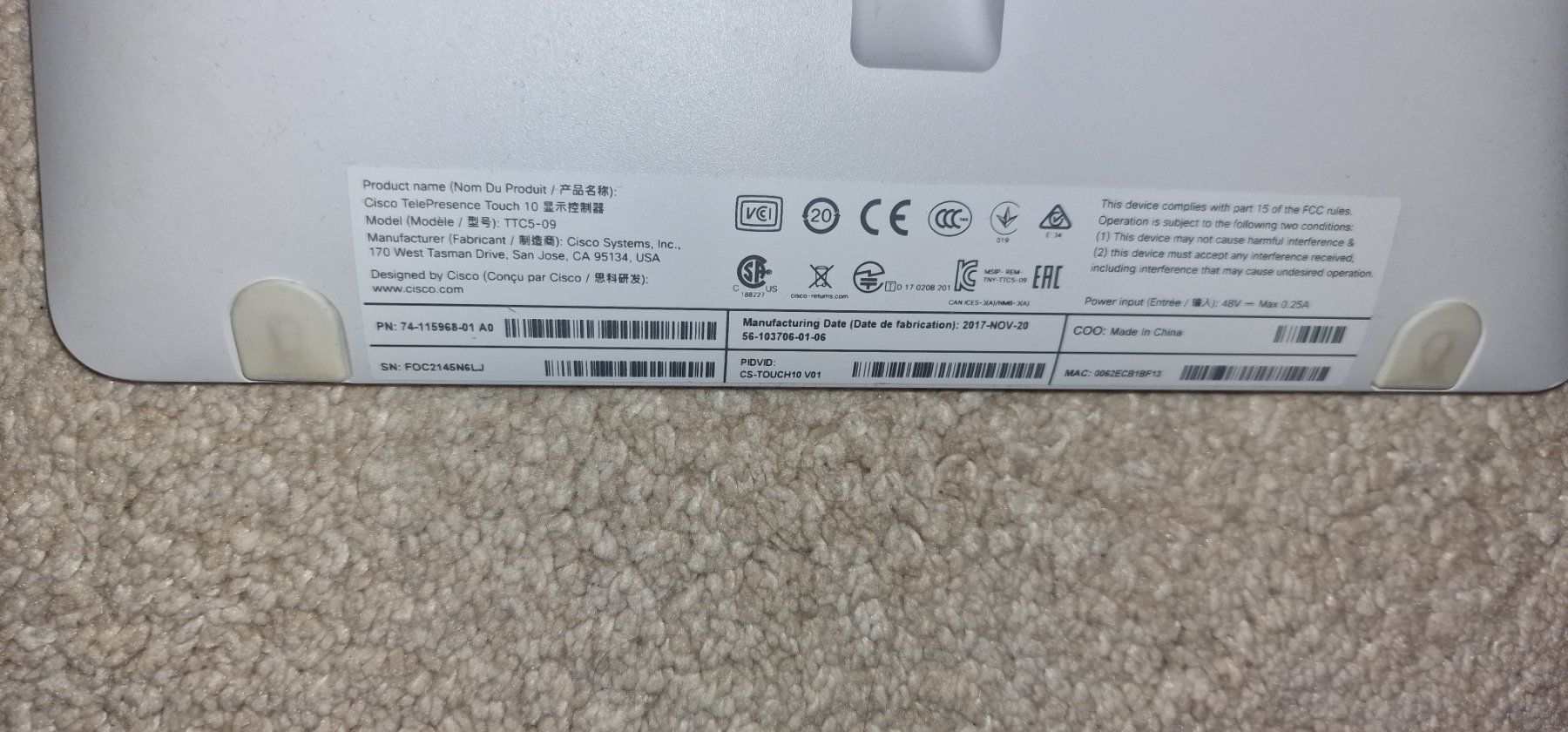 Sistema di controllo: Cisco TTC5-09 Telepresence Touch 10 Control Panel POE – Usato da Gerlafingen venduto da diotech 4