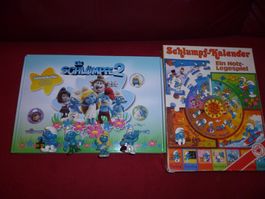 SET Schlümpfe Sammelkoffer + Holzlegespiel Kalender!!!!!