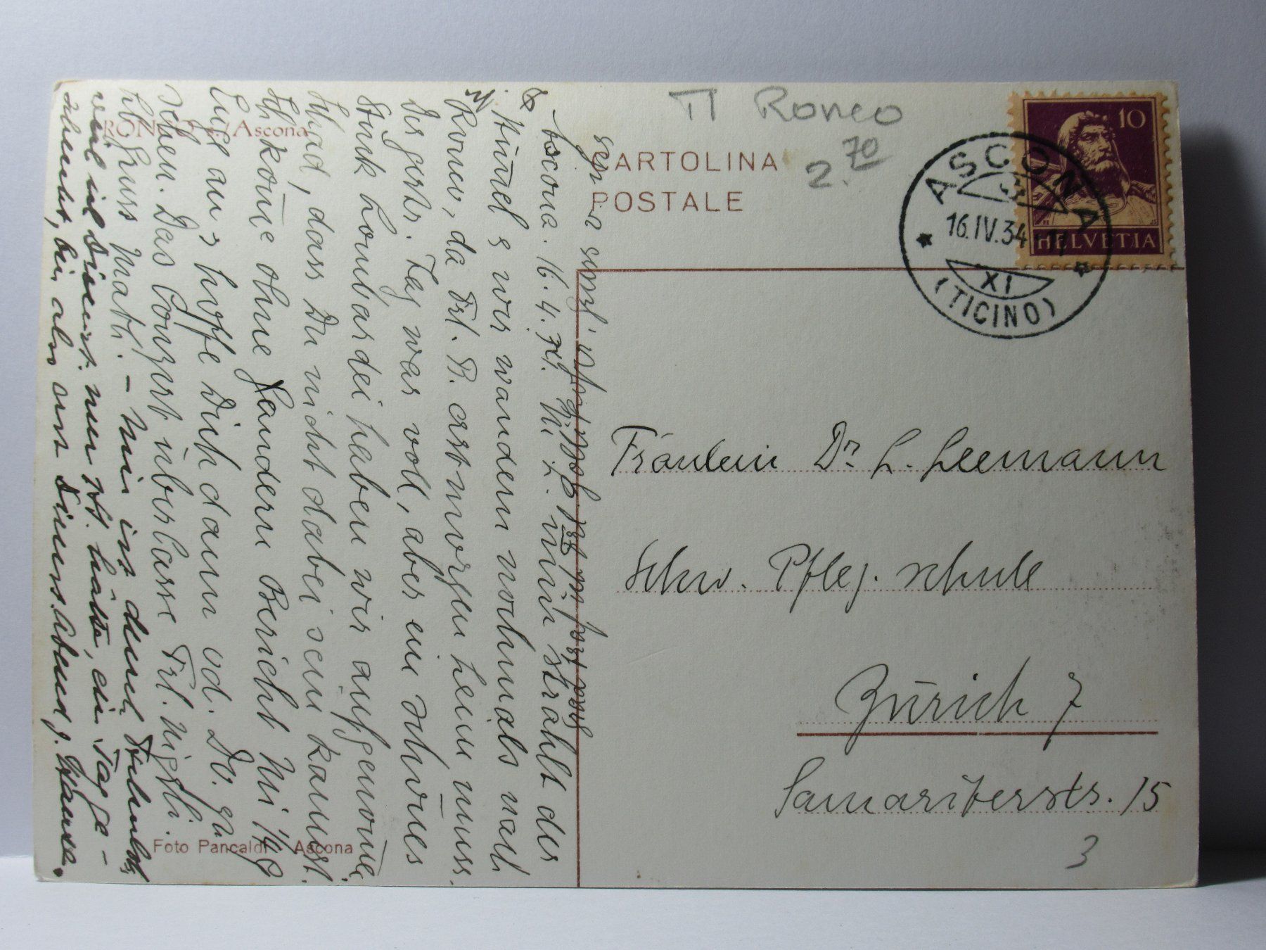 Cartoline postali: Ronco - Ascona – Usato da Grenchen venduto da frechri 1