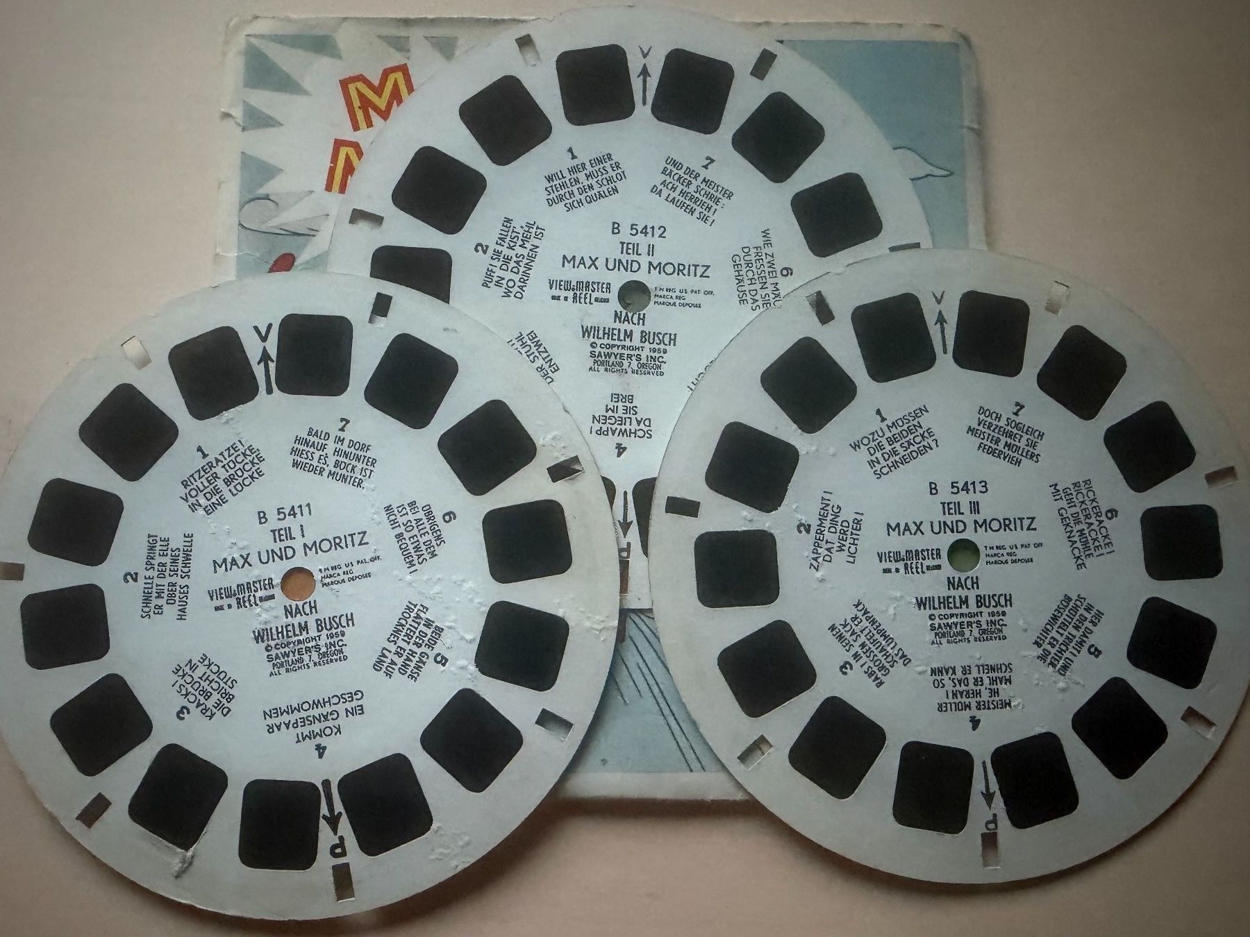 View-master Giocattoli: View-Master 3D: Nr. B 541 MAX UND MORITZ (3 Scheiben) – Usato da Tegerfelden venduto da siebenmacky 2